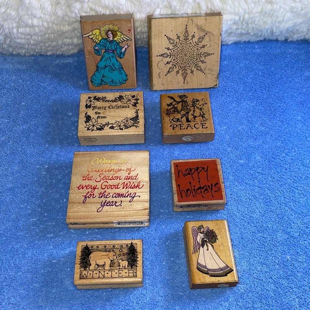 Retired Vintage Mounted Rubber Stamps.  8 Holiday Themed.